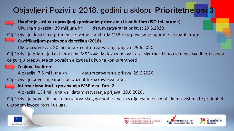 Objavljeni Pozivi u 2018. godini u sklopu Prioritetne osi 3 Uvođenje sustava upravljanja poslovnim