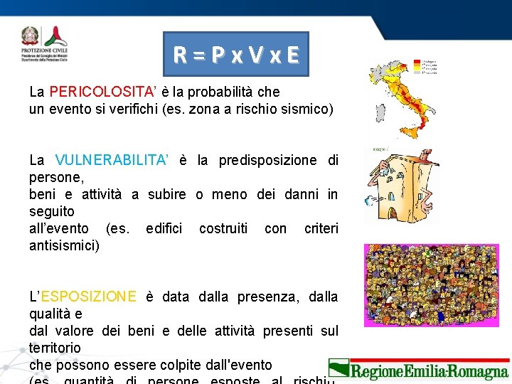 R=Px. Vx. E La PERICOLOSITA’ è la probabilità che un evento si verifichi (es.