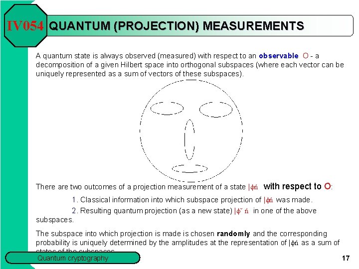 IV 054 QUANTUM (PROJECTION) MEASUREMENTS A quantum state is always observed (measured) with respect