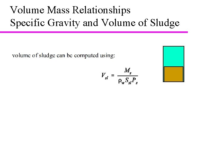 Volume Mass Relationships Specific Gravity and Volume of Sludge Specific gravity of solids 