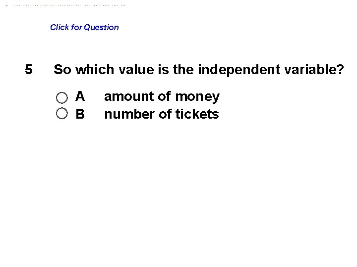 Click for Question 5 The number of tickets I can buy depends on how