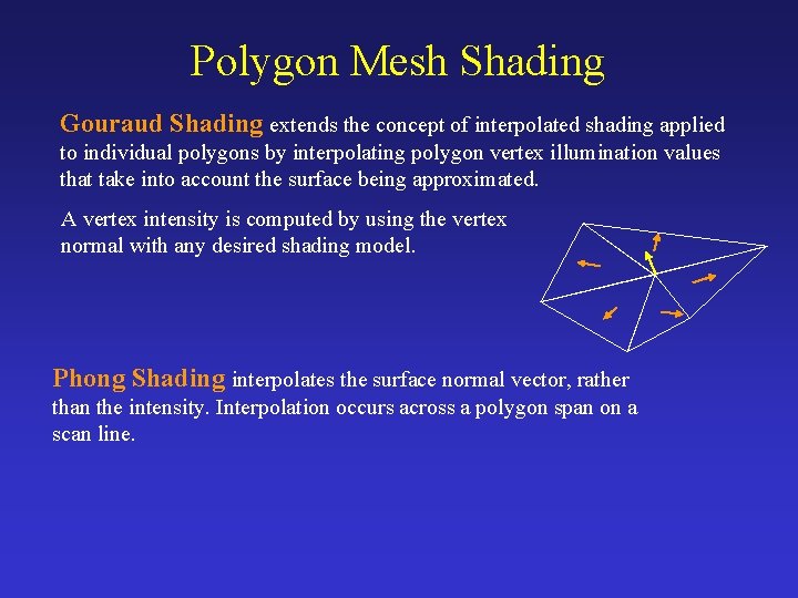 Polygon Mesh Shading Gouraud Shading extends the concept of interpolated shading applied to individual