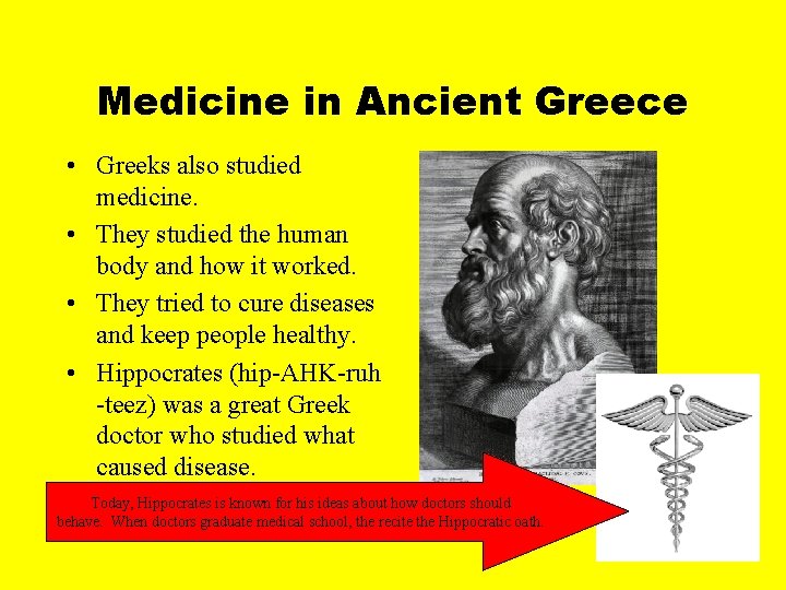 Medicine in Ancient Greece • Greeks also studied medicine. • They studied the human