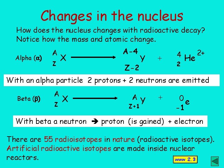 Changes in the nucleus How does the nucleus changes with radioactive decay? Notice how