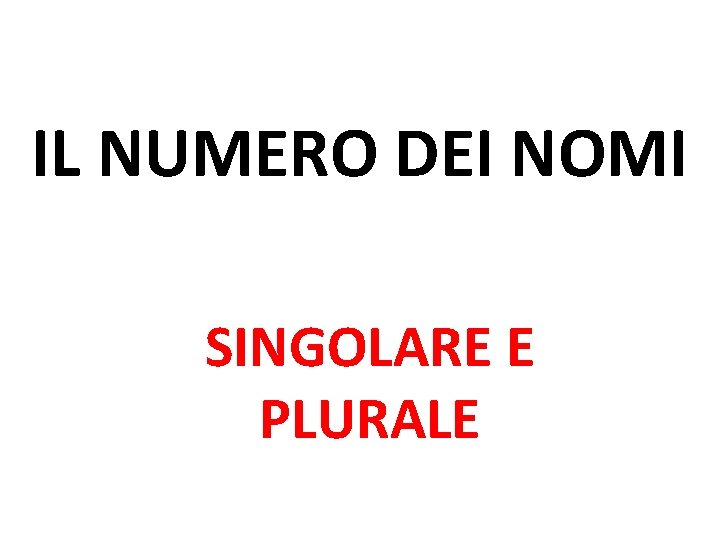 IL NUMERO DEI NOMI SINGOLARE E PLURALE 