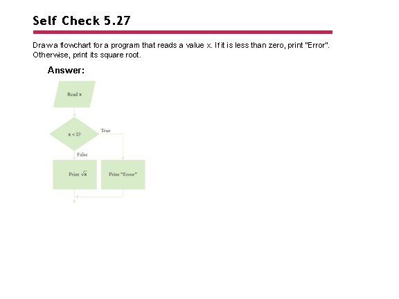 Self Check 5. 27 Draw a flowchart for a program that reads a value