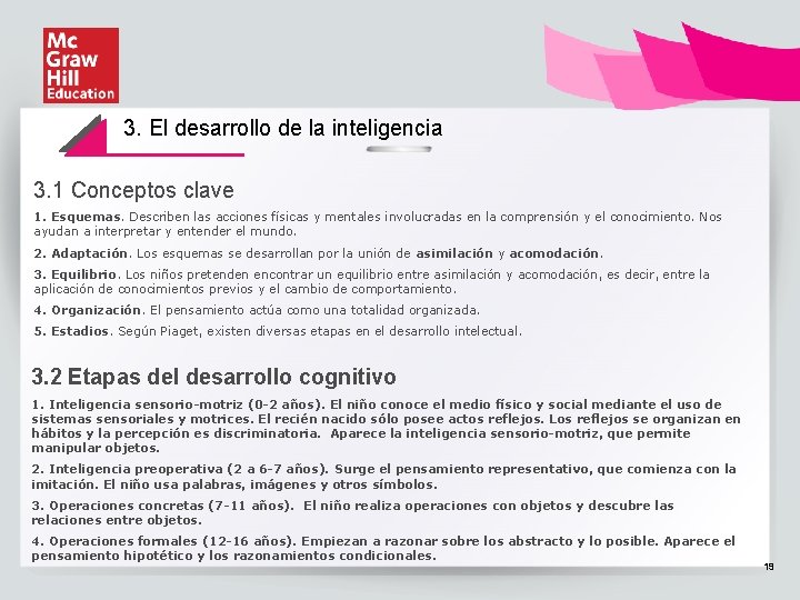 3. El desarrollo de la inteligencia 3. 1 Conceptos clave 1. Esquemas. Describen las