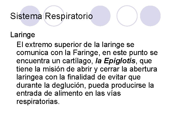 Sistema Respiratorio Laringe El extremo superior de la laringe se comunica con la Faringe,