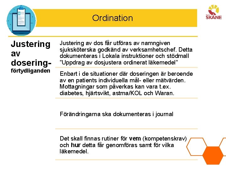 Ordination Justering av dosering- förtydliganden Justering av dos får utföras av namngiven sjuksköterska godkänd