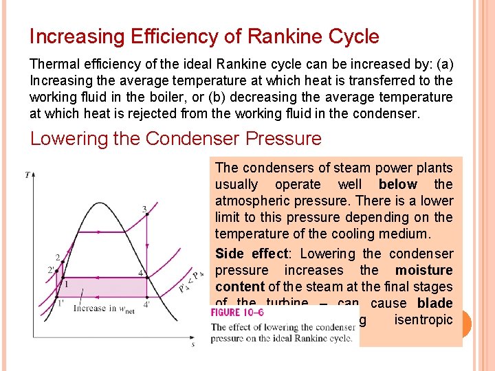 Increasing Efficiency of Rankine Cycle Thermal efficiency of the ideal Rankine cycle can be