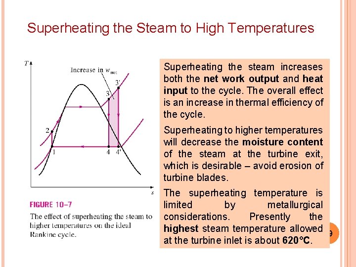 Superheating the Steam to High Temperatures Superheating the steam increases both the net work