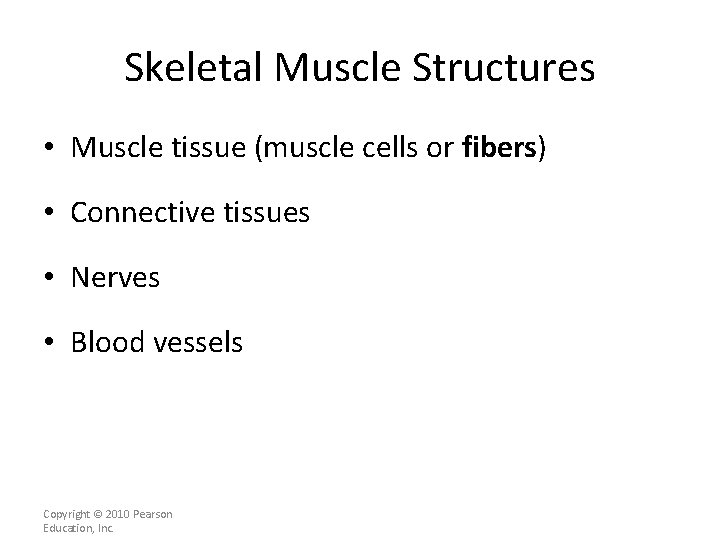 Skeletal Muscle Structures • Muscle tissue (muscle cells or fibers) • Connective tissues •