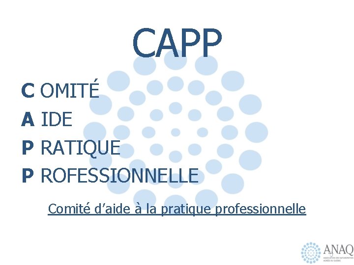 CAPP C OMITÉ A IDE P RATIQUE P ROFESSIONNELLE Comité d’aide à la pratique