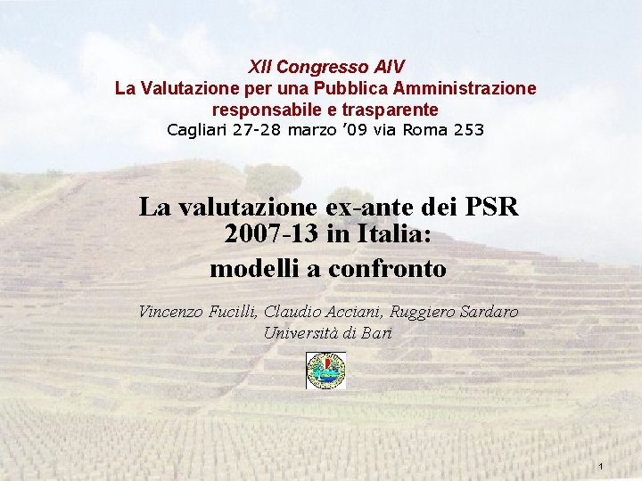 XII Congresso AIV La Valutazione per una Pubblica Amministrazione responsabile e trasparente Cagliari 27