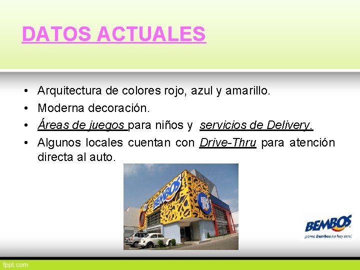 DATOS ACTUALES • • Arquitectura de colores rojo, azul y amarillo. Moderna decoración. Áreas