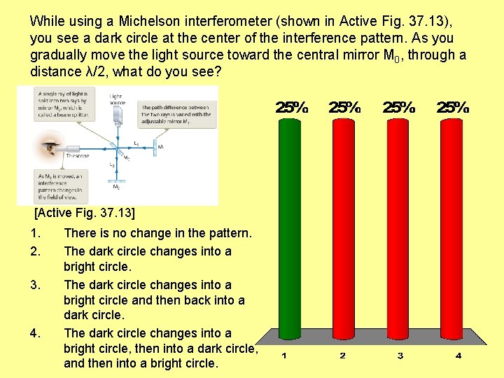 While using a Michelson interferometer (shown in Active Fig. 37. 13), you see a