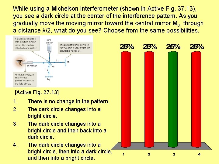 While using a Michelson interferometer (shown in Active Fig. 37. 13), you see a