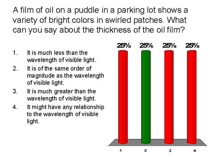 A film of oil on a puddle in a parking lot shows a variety