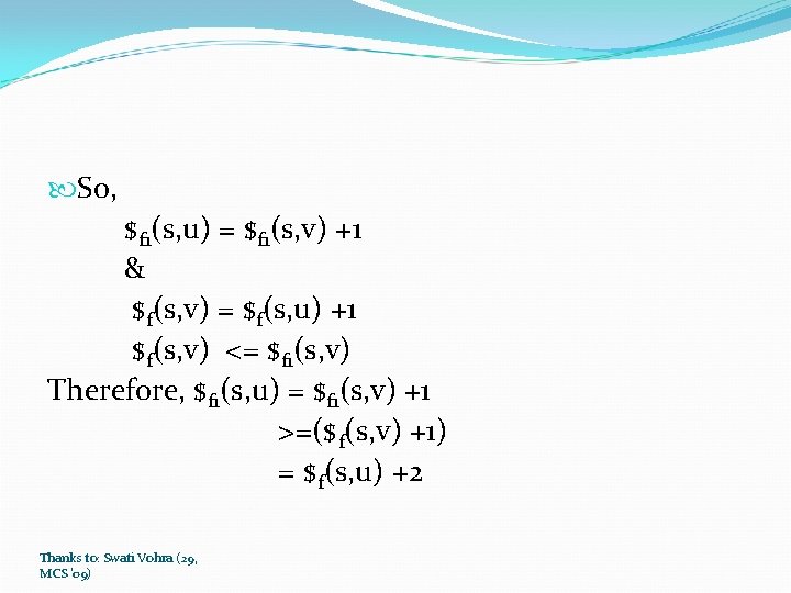  So, $f 1(s, u) = $f 1(s, v) +1 & $f(s, v) =