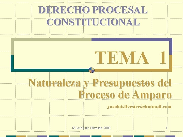 DERECHO PROCESAL CONSTITUCIONAL TEMA 1 Naturaleza y Presupuestos del Proceso de Amparo yoseluisilvestre@hotmail. com