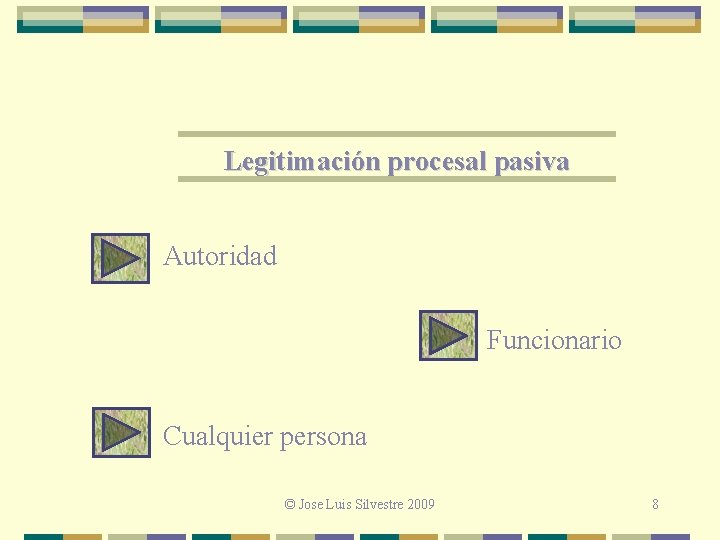 Legitimación procesal pasiva Autoridad Funcionario Cualquier persona © Jose Luis Silvestre 2009 8 