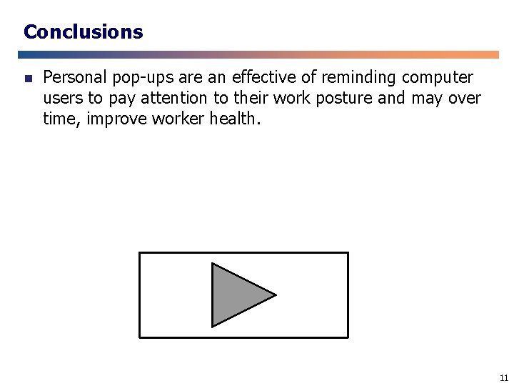 Conclusions n Personal pop-ups are an effective of reminding computer users to pay attention