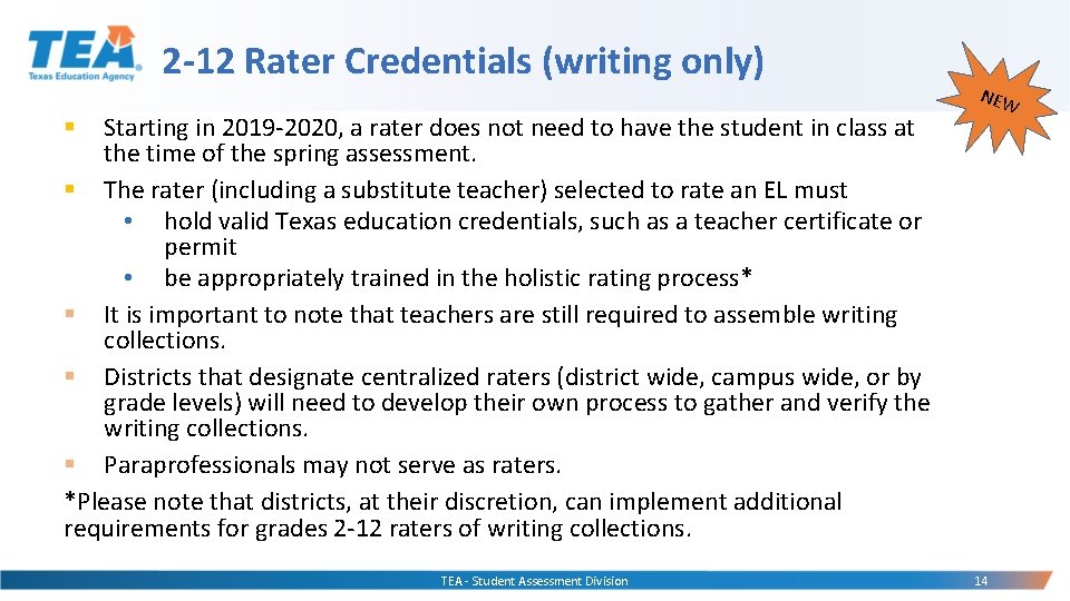 2 -12 Rater Credentials (writing only) Starting in 2019 -2020, a rater does not