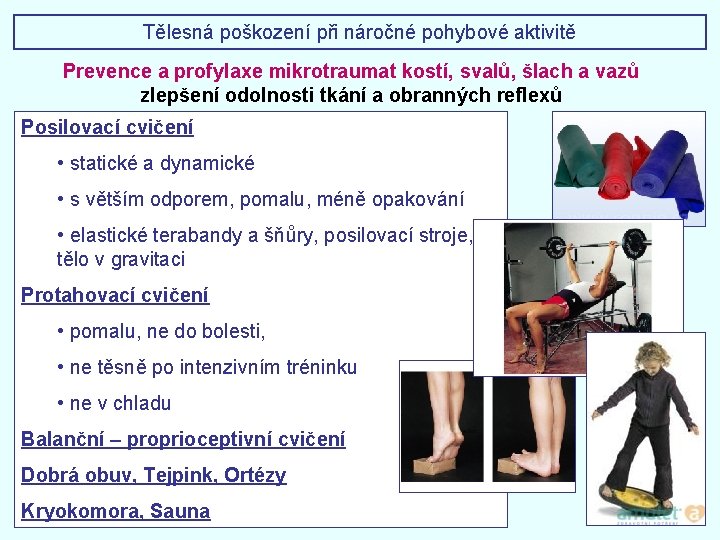 Tělesná poškození při náročné pohybové aktivitě Prevence a profylaxe mikrotraumat kostí, svalů, šlach a