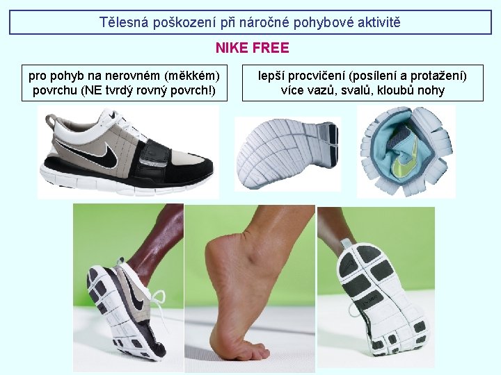 Tělesná poškození při náročné pohybové aktivitě NIKE FREE pro pohyb na nerovném (měkkém) povrchu