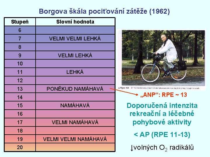 Borgova škála pociťování zátěže (1962) Stupeň Slovní hodnota 6 7 VELMI LEHKÁ 8 9