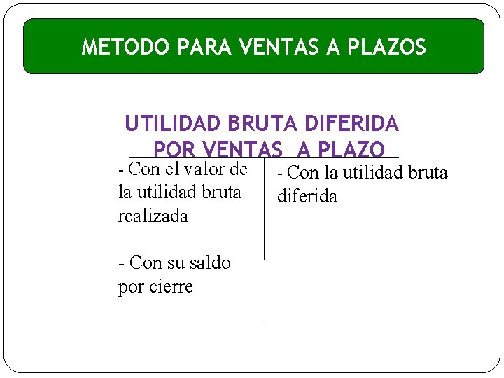 METODO PARA VENTAS A PLAZOS UTILIDAD BRUTA DIFERIDA POR VENTAS A PLAZO - Con