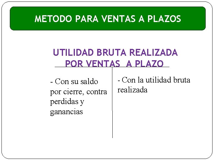 METODO PARA VENTAS A PLAZOS UTILIDAD BRUTA REALIZADA POR VENTAS A PLAZO - Con