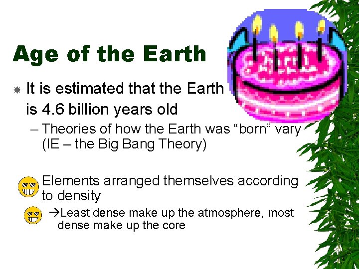 Age of the Earth It is estimated that the Earth is 4. 6 billion