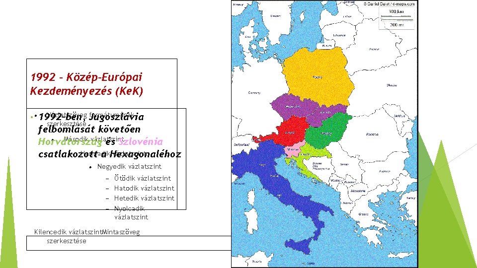 1992 - Közép-Európai Kezdeményezés (Ke. K) Vázlatszöveg Jugoszlávia formátumának • 1992 -ben, szerkesztése felbomlását