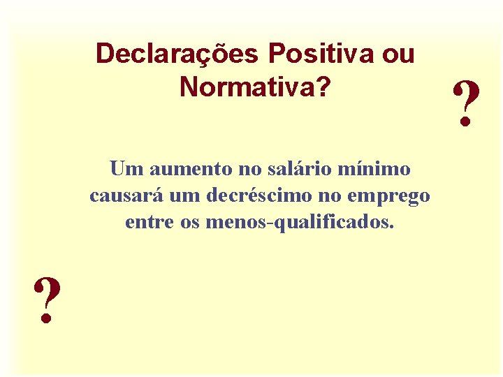 Declarações Positiva ou Normativa? Um aumento no salário mínimo causará um decréscimo no emprego