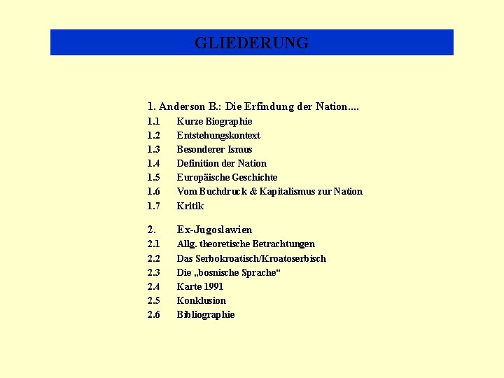 GLIEDERUNG 1. Anderson B. : Die Erfindung der Nation. . 1. 1 1. 2