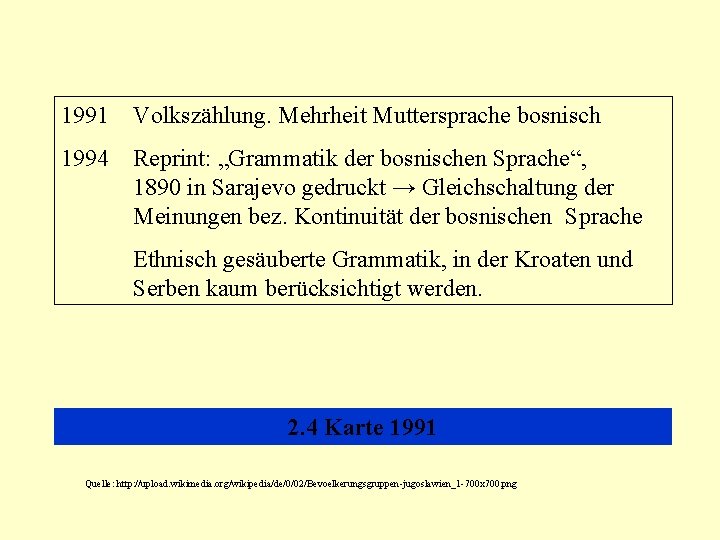 1991 Volkszählung. Mehrheit Muttersprache bosnisch 1994 Reprint: „Grammatik der bosnischen Sprache“, 1890 in Sarajevo