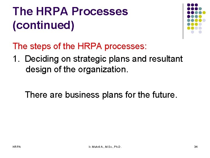 The HRPA Processes (continued) The steps of the HRPA processes: 1. Deciding on strategic The HRPA Processes (continued) The steps of the HRPA processes: 1. Deciding on strategic