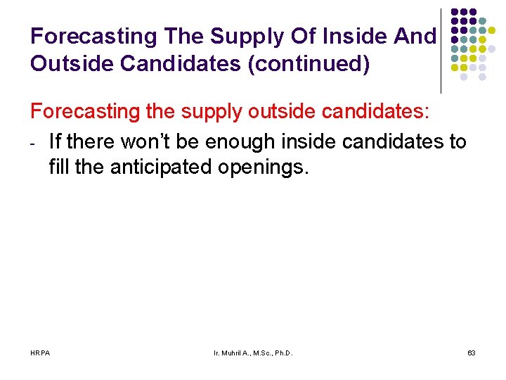 Forecasting The Supply Of Inside And Outside Candidates (continued) Forecasting the supply outside candidates: