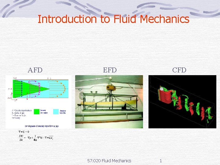 Introduction to Fluid Mechanics AFD EFD 57: 020 Fluid Mechanics CFD 1 