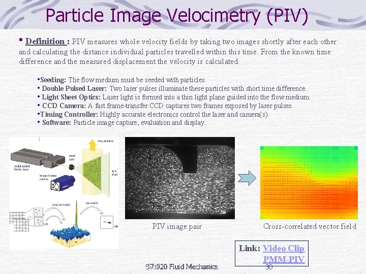 Particle Image Velocimetry (PIV) • Definition : PIV measures whole velocity fields by taking