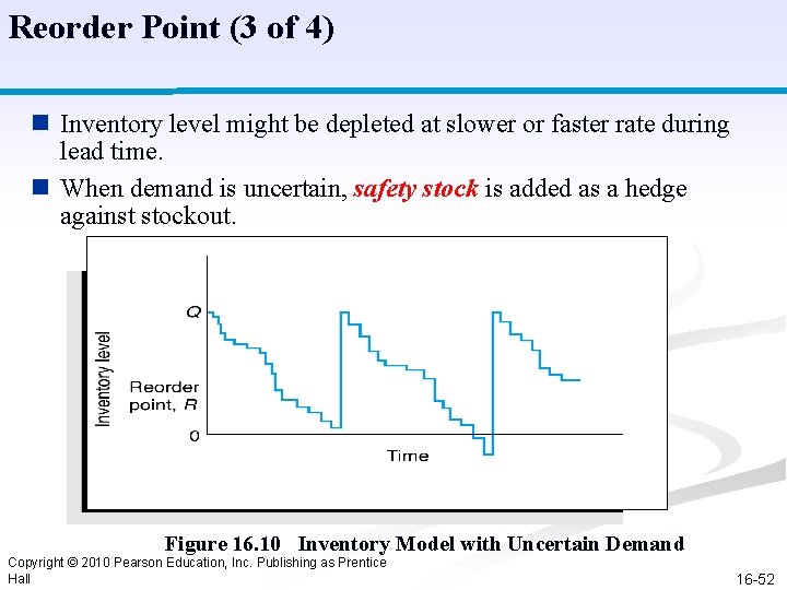 Reorder Point (3 of 4) n Inventory level might be depleted at slower or