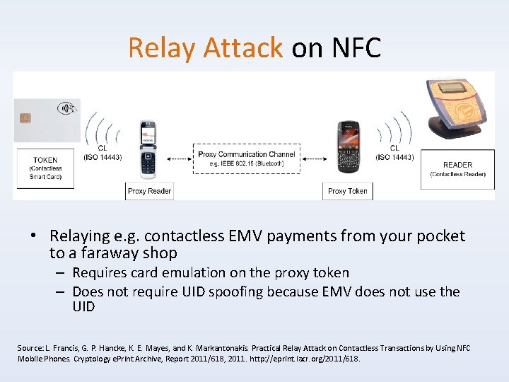Relay Attack on NFC • Relaying e. g. contactless EMV payments from your pocket
