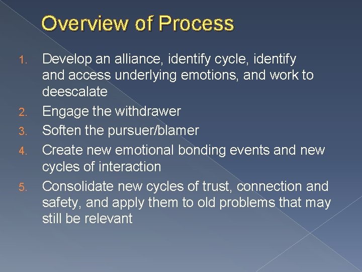 Overview of Process 1. 2. 3. 4. 5. Develop an alliance, identify cycle, identify