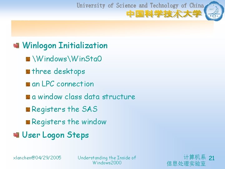 Winlogon Initialization WindowsWin. Sta 0 three desktops an LPC connection a window class data