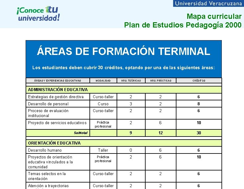 Mapa curricular Plan de Estudios Pedagogía 2000 ÁREAS DE FORMACIÓN TERMINAL Los estudiantes deben