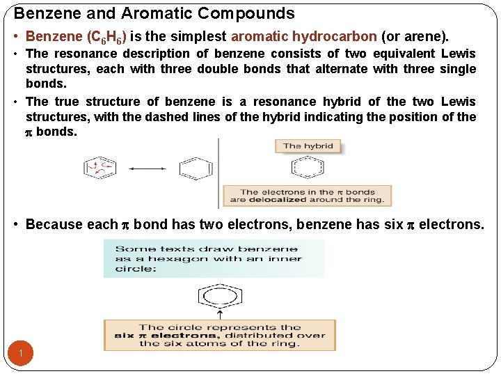 Benzene and Aromatic Compounds • Benzene (C 6 H 6) is the simplest aromatic
