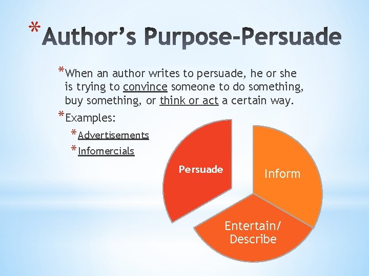 * *When an author writes to persuade, he or she is trying to convince