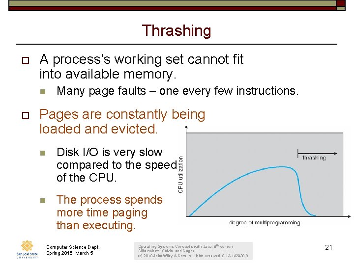 Thrashing o A process’s working set cannot fit into available memory. n o Many Thrashing o A process’s working set cannot fit into available memory. n o Many
