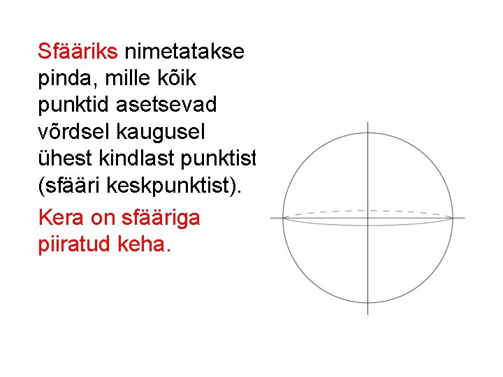 Sfääriks nimetatakse pinda, mille kõik punktid asetsevad võrdsel kaugusel ühest kindlast punktist (sfääri keskpunktist).